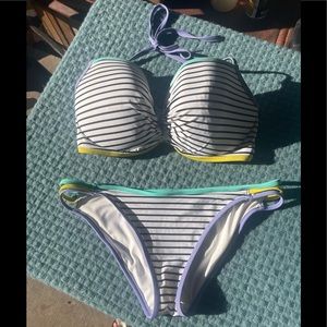 Victoria Secrets striped bikini Top size 36DDD Bottom Size Large